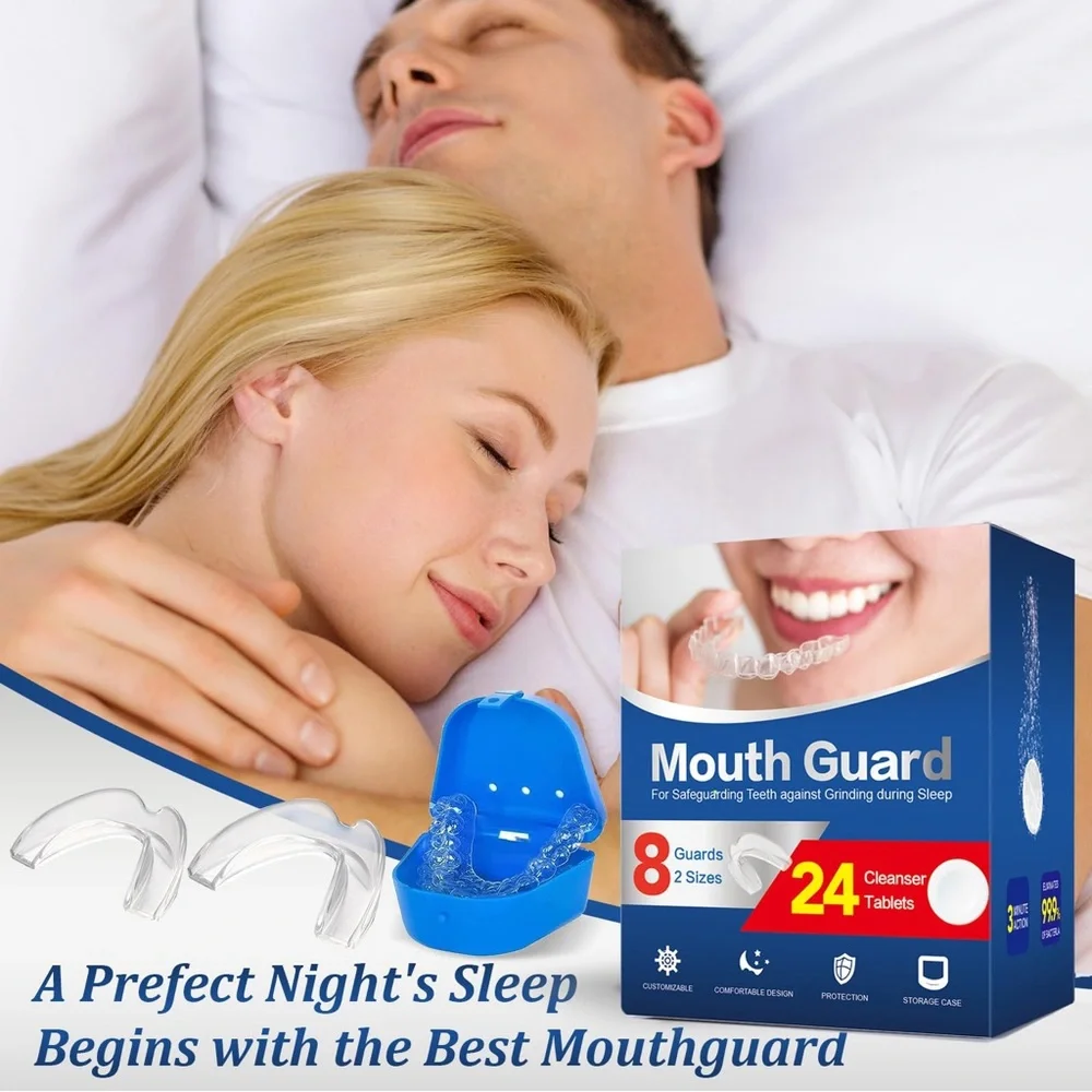 8 Moldable Anti Clenching Teeth Mouthguards for Sleep, 24 Cleaner Table